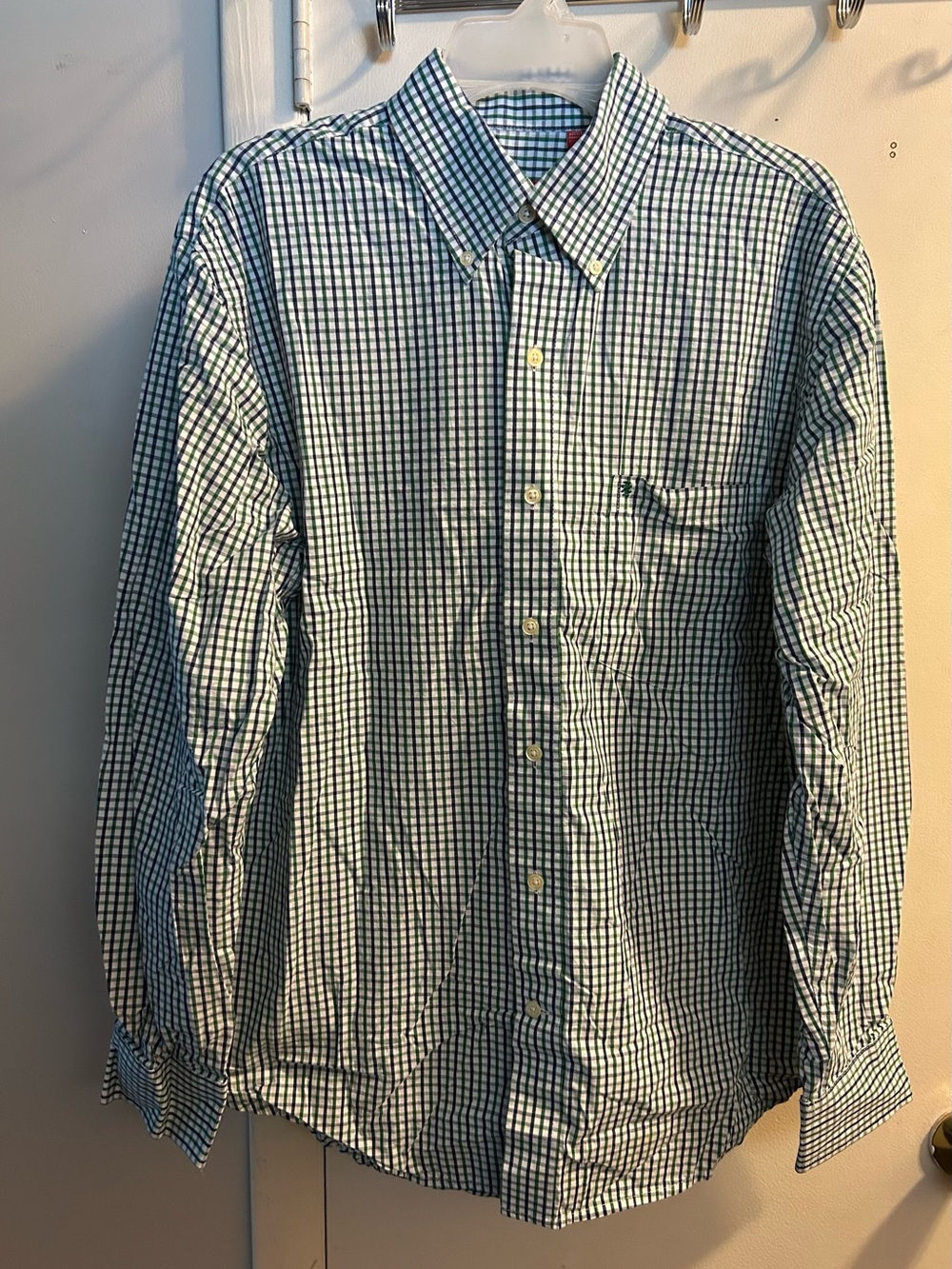 Izod Green and Navy Checked Button-Down Shirt